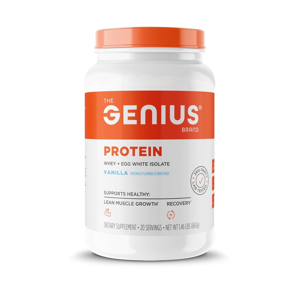 Geniální protein prášek, Vanilla - Dual Protein Směs s vylepšenou syrovátka izolát & přírodní vejce bílá pro štíhlé svalové budovy pro muže a ženy - Grass- Fed Pre & Post cvičení Stravování