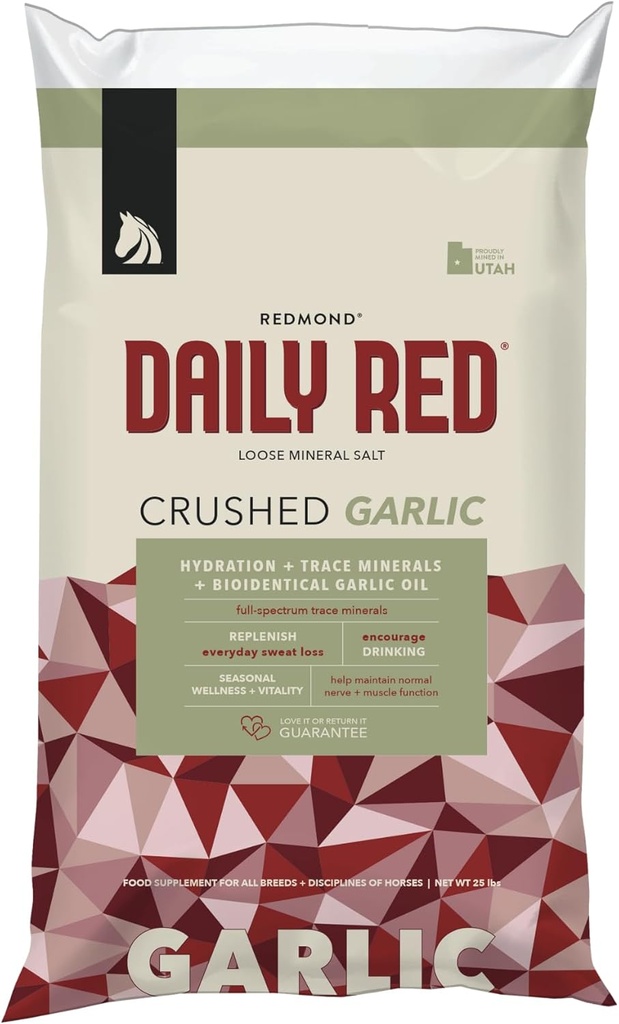 Denní RED drcený česnek - Minerální dodatek pro koně (25 LB Česnek)