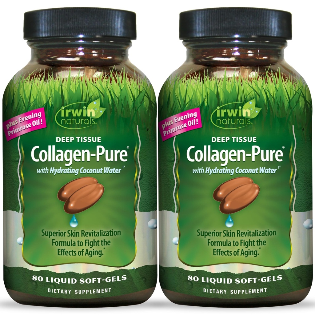 Irwin Naturals Deep Tissue Collagen- Pure - 80 Tekuté Soft- Gels - Advanced Hydrolyzované kolagen + Joint & Skin Nourishment - 2 balení