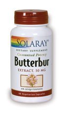 SOLARAY Butterbur Root Extract 50mg CLAS124; Podpora pro zdravé cévní hladké svalstvo, krevní tok, funkce dýchání a močový systém Zdraví CLAS124; 60ct
