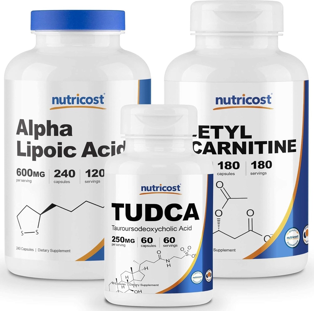 Nutricost Alpha Lipoic Acid 600mg, 240 Caps & Tudca 250mg, 60 Caps & Acetyl L- Carnitin 500mg, 180 Caps