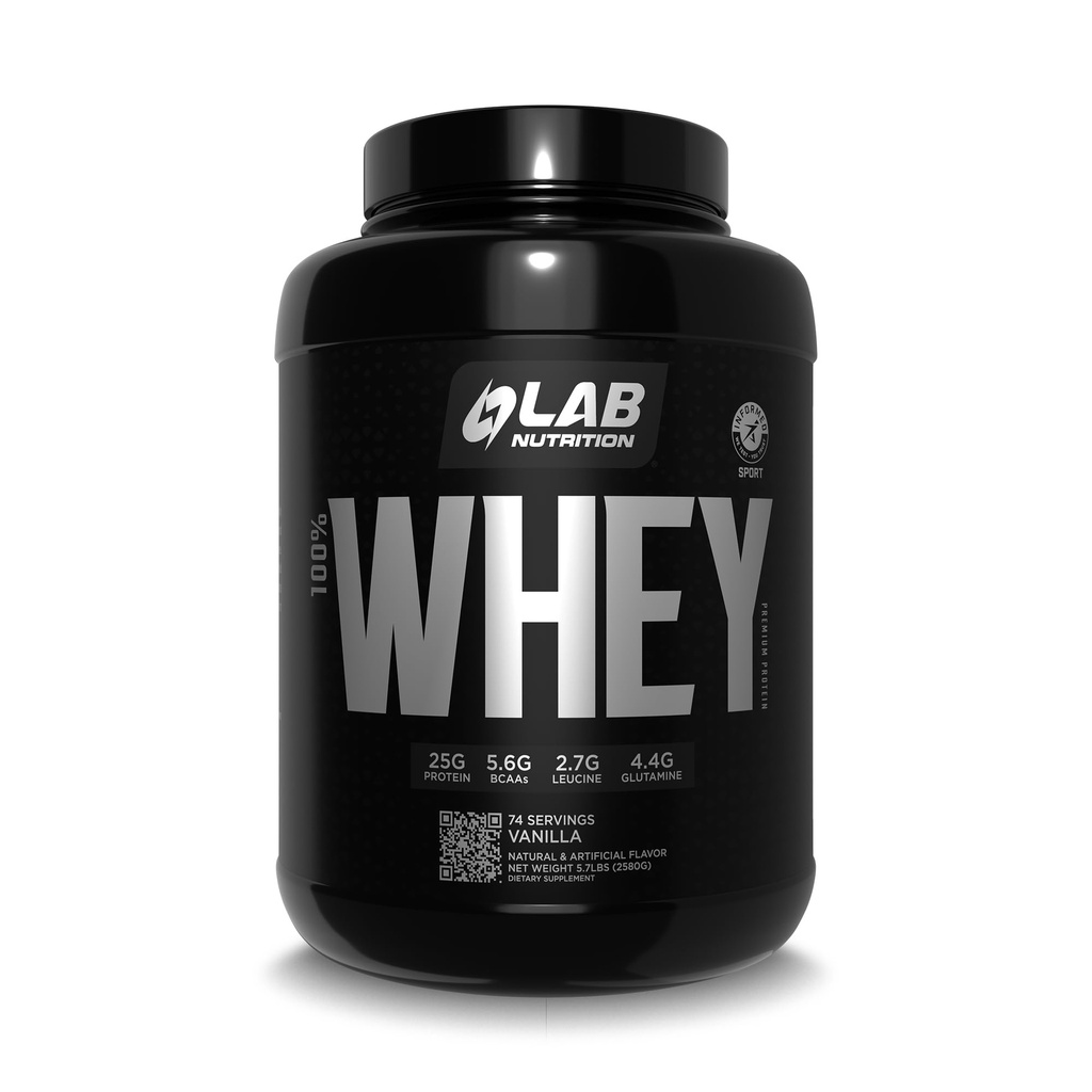 Lab Nutrition Premium, 100% syrovátkový protein prášek, Build muscl, gluten Free, 25 g protein, Delicious Vainilla Flavor, 5.7 Lbs - 74 Služeb.