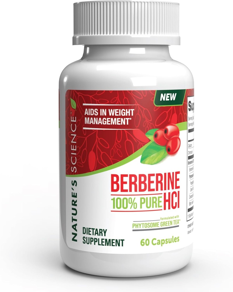 Přírodní vědy Berberine HCL s Phytosome Green Tea for Weight Management, 100% čistý klinický stupeň Berberine HCL pro lepší absorpci - Pomáhá metabolismus, udržuje plný pro delší - 60 Caps