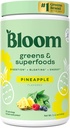 Bloom Nutrition Superfood Green Powder, trávicí enzymy s probiotika a prebiotika, Gut Health, Bloating Relief pro ženy, Chlorella, Green Juice Mix s řepou kořenový prášek, 25 SVG, Ananas