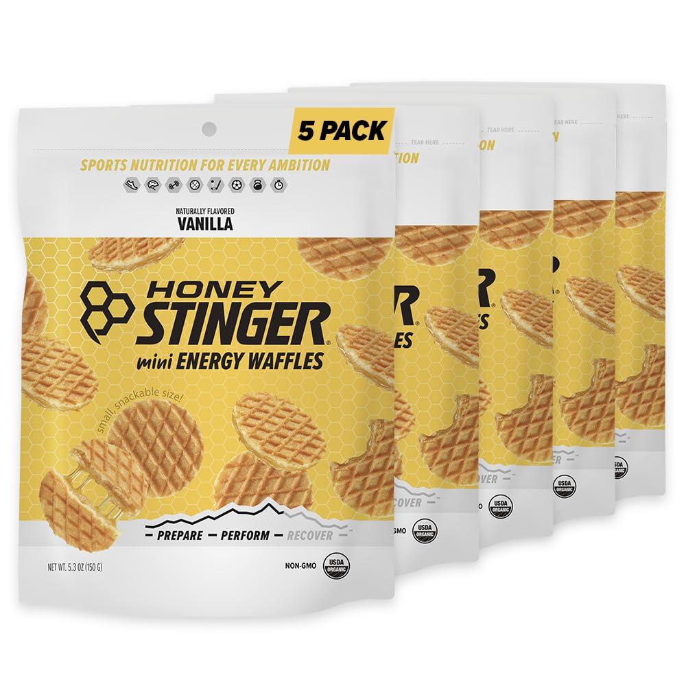 Med Stinger Organic Mini Vanilla Waffles, Energy Strooplatbel pro cvičení, Vytrvalost a výkon, Sportovní výživa pro domácí & Gym, Pre a Post cvičení, 5 sáčků, 26.5 Ounce
