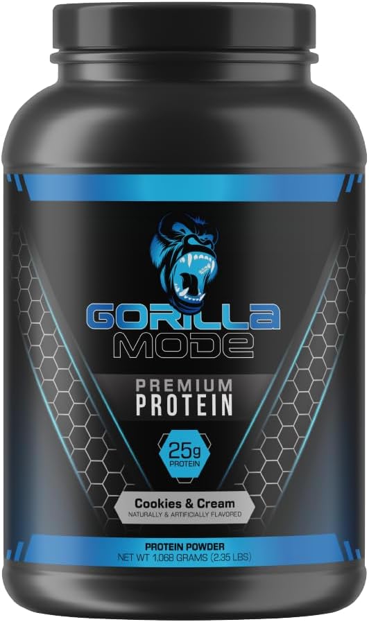 Gorila Mind Premium Syrovátkový protein - Cookies a krém, 25 gramů syrovátkového proteinu izolátu a soustředění, vyhledávání a budování svalů (30 Služeb)