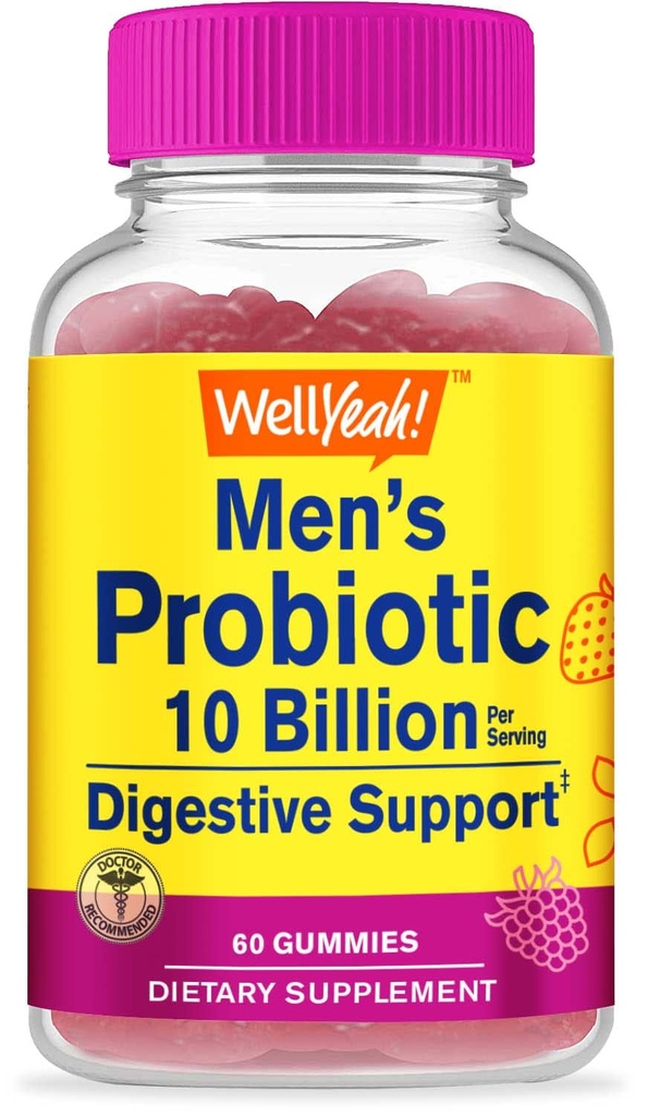 WellYeah Probiotické gumy pro muže s 10 miliardami CFU, Obnovit přírodní stravovací bilance, snížit plyn, Bloating, a nepravidelnost, gluten Free, non-GMO, Vegetarian - 60 Gumy