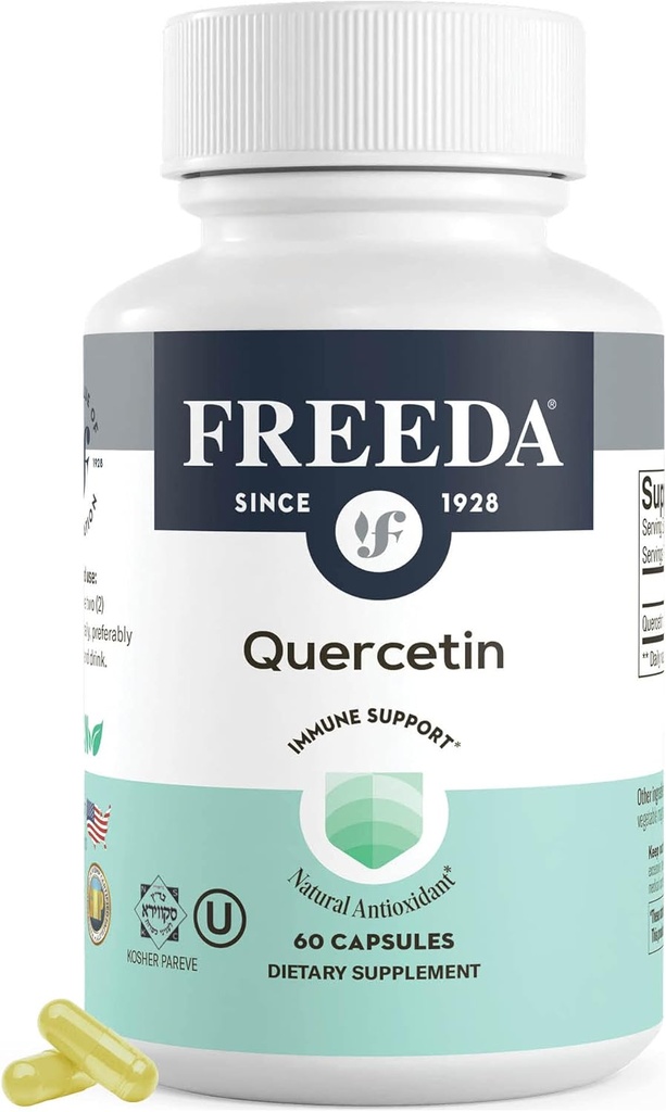FREEDA Quercetin 500mg - čistý Quercetin dodatek pro Histamin & Imunitní podpora, Heart Health & Antioxidant Benefity - Bezlepkový, Veganský doplněk zdraví pro dospělé Kosher Certified (60 Kapsle)