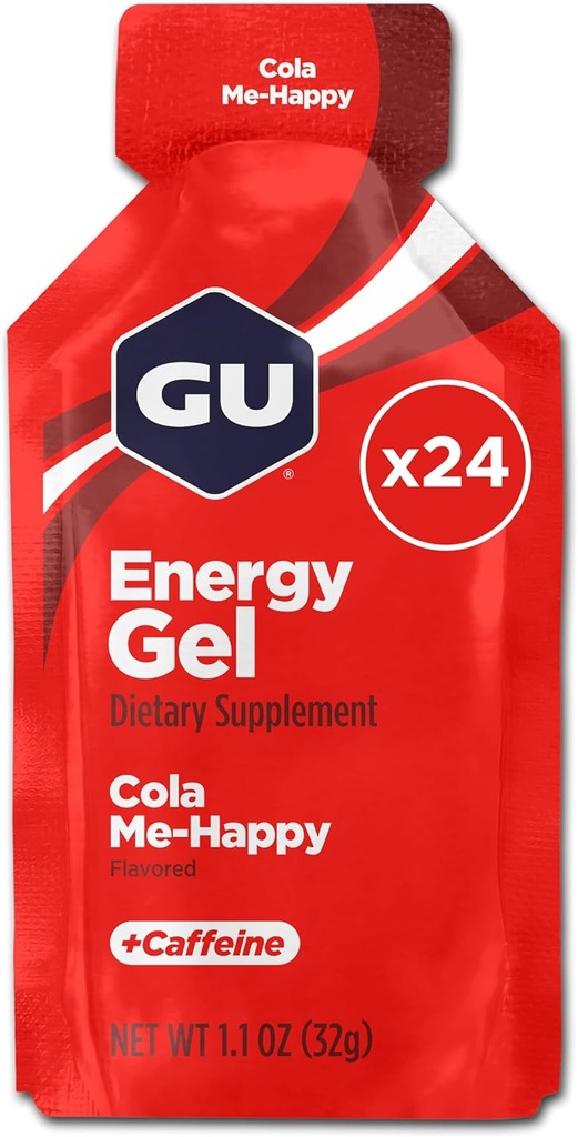 GU Energy Original Sports Nutrition Energy Gel, Vegan, Gluten-Free, Kosher, a Dairy-Free On-theGone Energy for any Workout, 24-Count, Cola Me-Happy