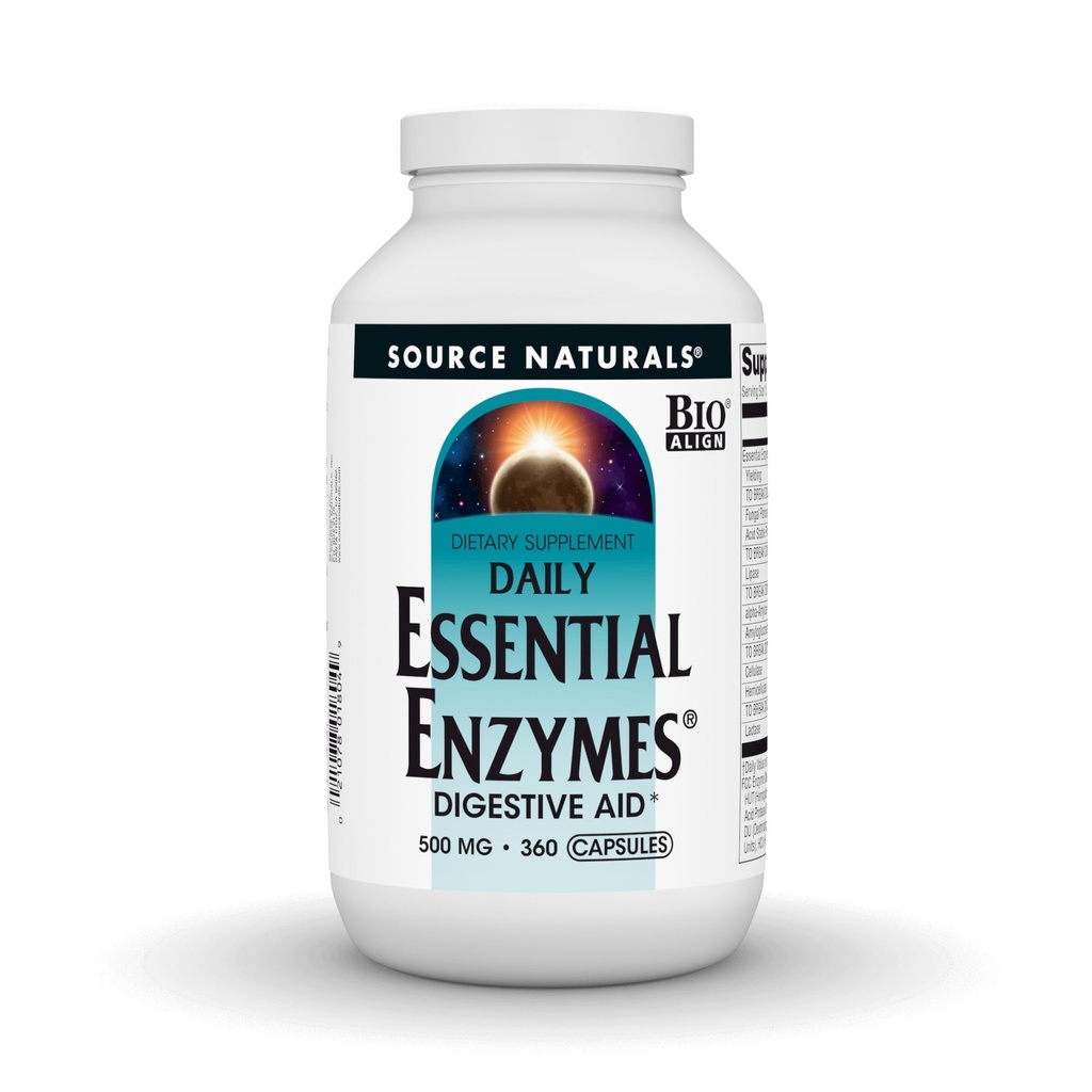 Zdroj Naturals Essential Enzymes 500mg, Biologický-Zarovnaný vícevrstvý doplněk enzymu Bylinné Defense for Digestion, Gas, Zácpa & Bloating Relief - Digestive Aid * - 360 Kapsle, 360 Podání