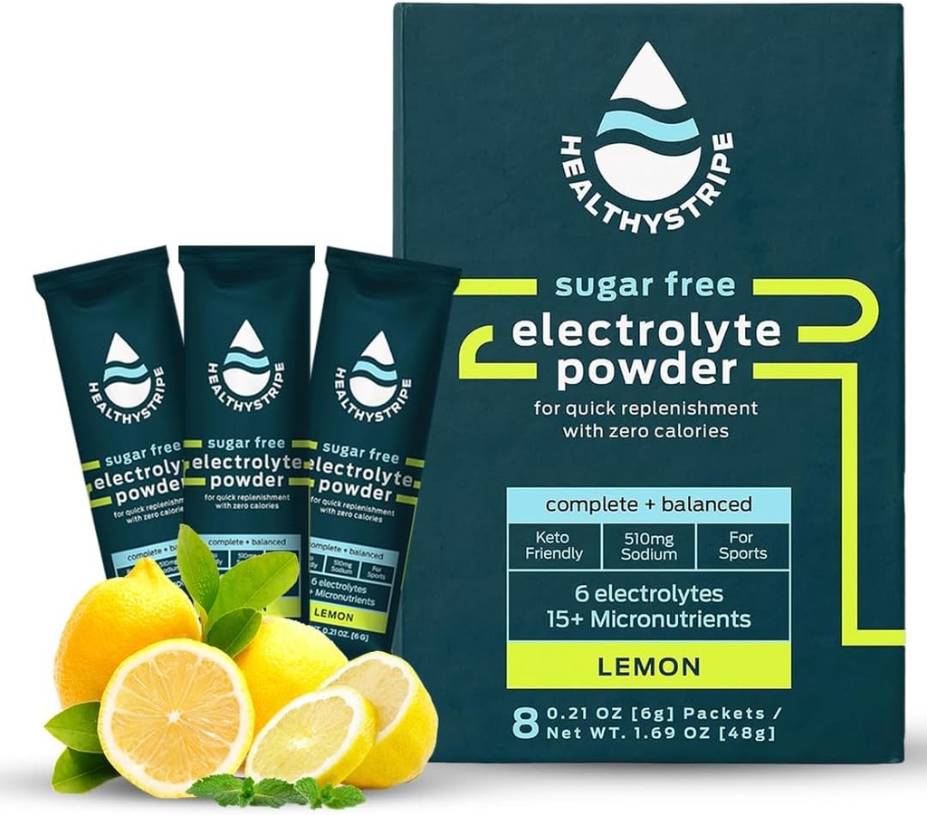Sugar Free Electrolyte Powder Drink Mix s 15 Mikronutrienty, Aktivní zotavení a Hydratace pro sport, turistiku, a aktivní životní styl, No Calorie, Umělé Flavors, Keto - 8 Pack