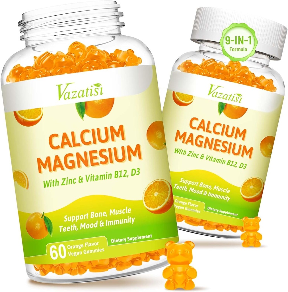 Zinkové gumy vápníku s vitaminem D3 a K2, s vysokou absorpcí Glycinát hořečnatý draslík pro imunitní a klidnou náladu, veganský pomerančový flavor 120 Gumy