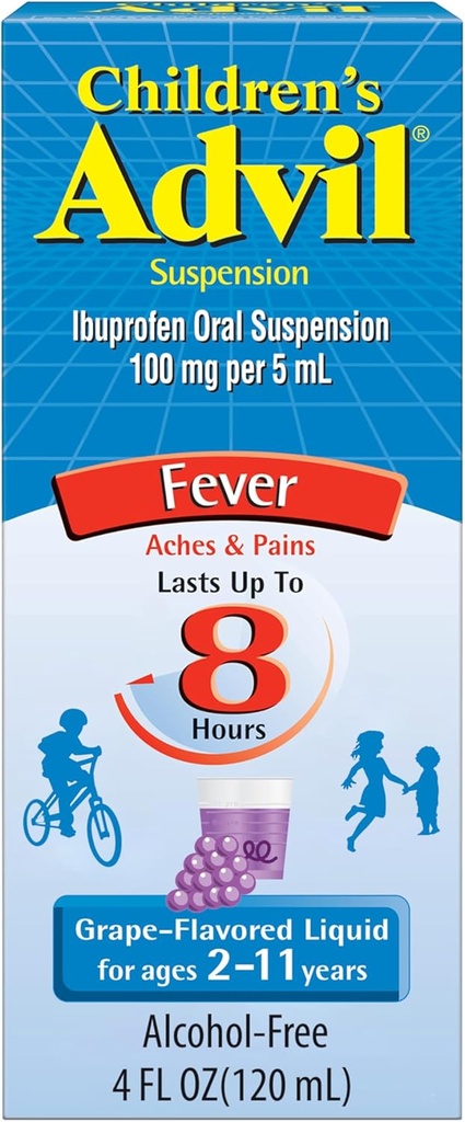 Dětské Advil Pain Reliever a Fever Reducer, Dětské Ibuprofen Liquid Pain Relief Medicine, Grape - 4 Fl Oz