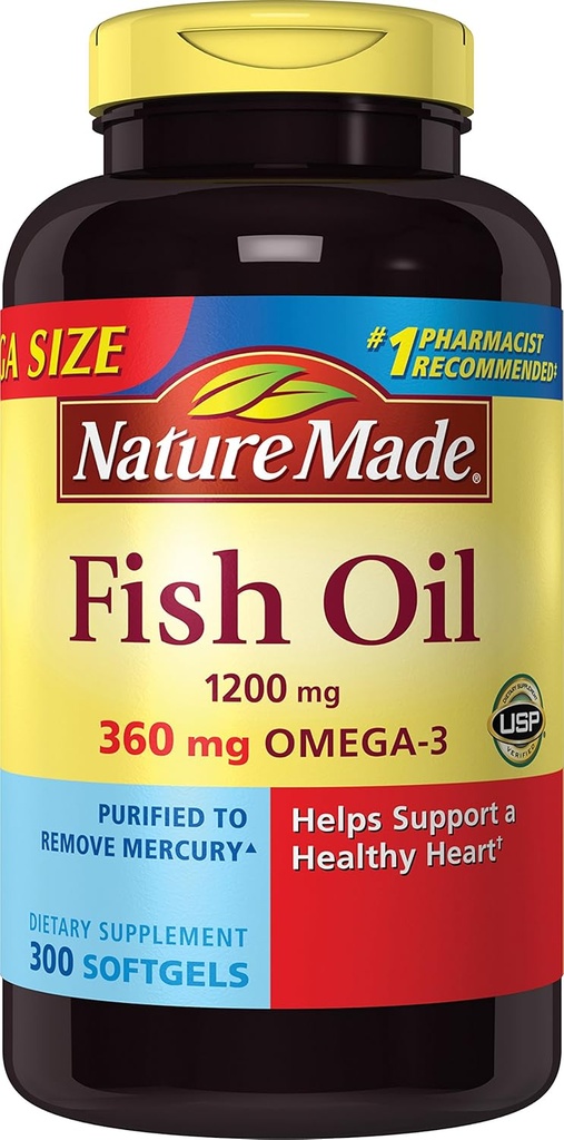 Nature Made 1200mg Fish Oil, 2400 per Serving, 360mg Omega33, 300 Softgels, 300 Počet (balení po 1)