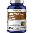 NusaPure Vitamin K2 MK7 120 mcg 200 Veggie Caps (Soy Free, Non- GMO, Vegan)