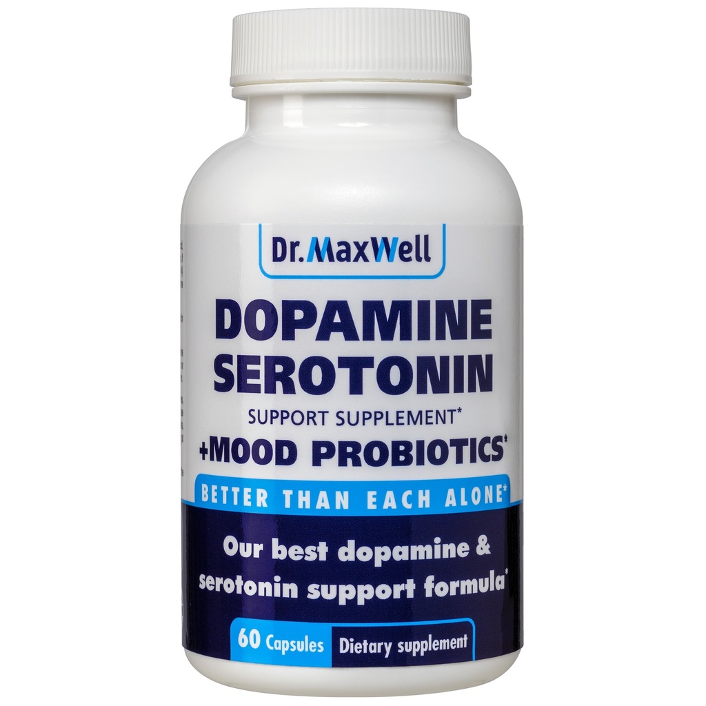 Serotonin a Dopamin doplňky s Mood Probiotic, 5in1 Podpora pro (1) Dopamin (2) Serotonin (3) Mood (4) Relaxace (5) Zaostření a mozek, 60 Kapsle