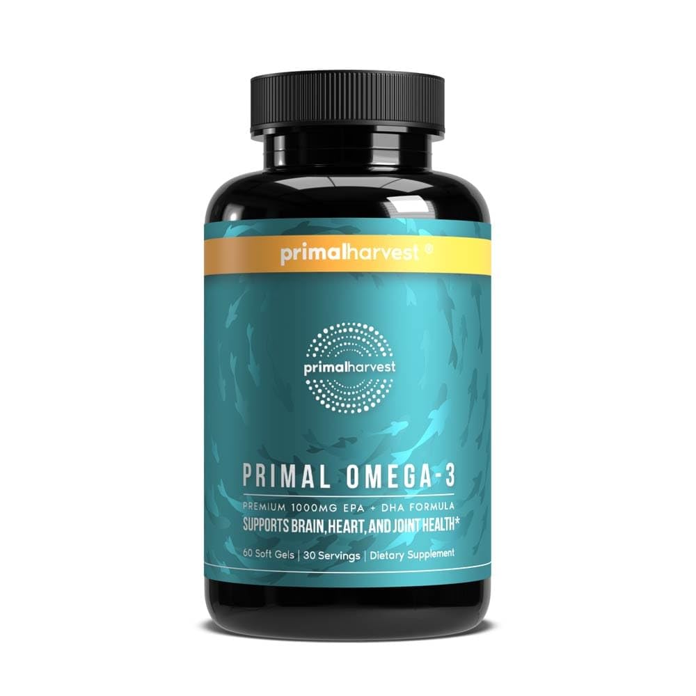 Primal Harvest Omega 3 Rybí olej doplňky, 30 Doručování měkké gely kapsle w / 1000mg EPA + DHA doplňky, No Fishy Burps Non- GMO Omega 3 mastné kyseliny
