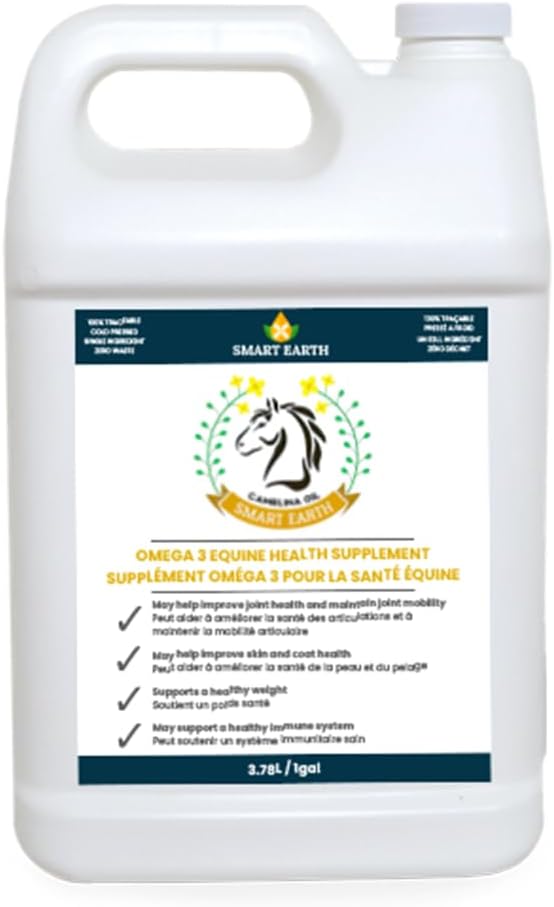 100% čistý Camelina olej pro koně - Omega 3 & vitamín E bohatý dodatek pro plášť, Háčky, Artritida, Spojky, Váhový zisk & Ulcers - Falešný Flaxseed Oil Vyrobeno v Kanadě Smart Earth, 1gal.