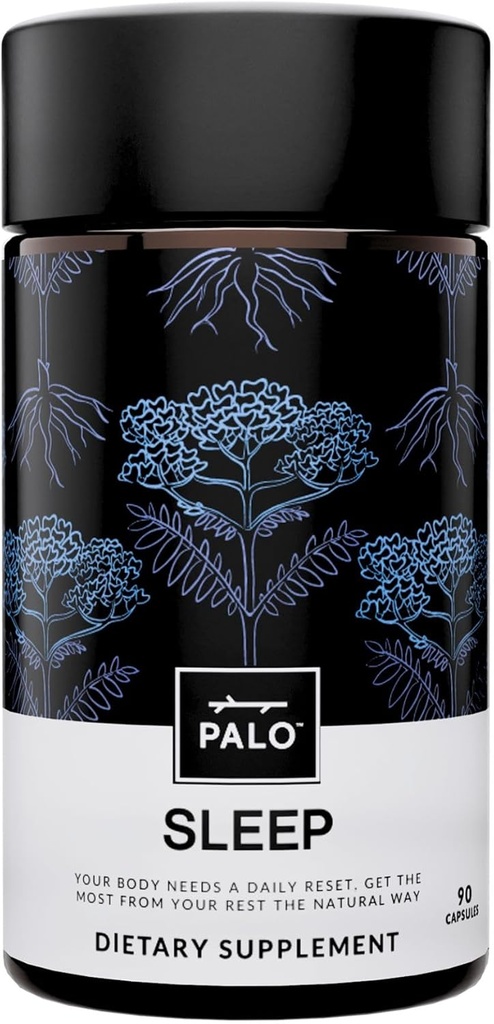 PALO Sleep & Stress Support - Melatonin- Volný vegan dodatek s organickým Valerian kořene, L-Theanine, hořčík, heřmánek, Lemon Balm & Passionflower - 90 Kapsle