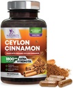 Organic Ceylon Skořice Dodatek 1800mg - Certified Organic Ceylon Skořice Powder Pills - Energy & Heart Support for Women & Men, Lahvička v USA, Antioxidant, Gluten Free, Non- GMO - 120 Kapsle