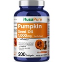 NusaPure Dýňový olej 1000mg 200 Softgel Kapsle (Non- GMO, Soyfree) Přirozeně okurkující fytosteroly