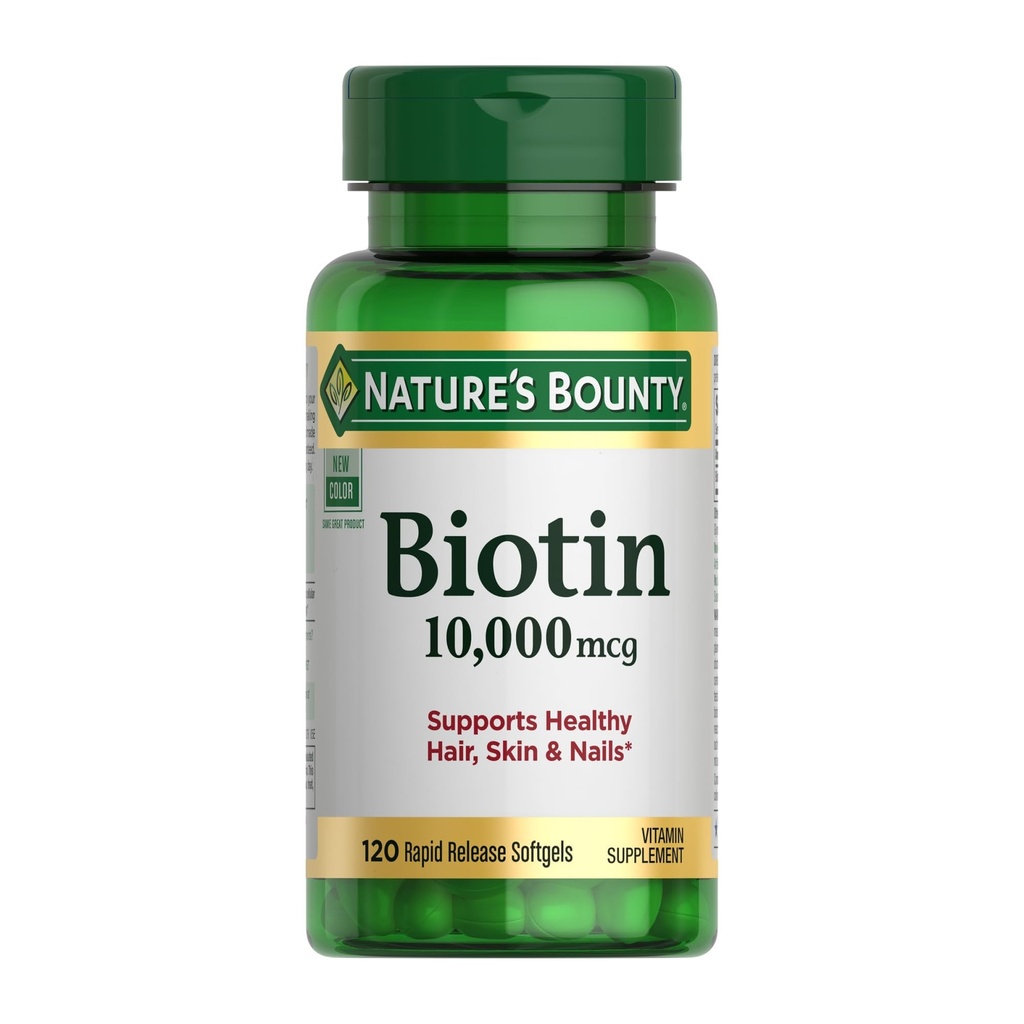 Přírodní Bounty Biotin vlasy kůže a nehty Vitamíny, podporuje zdravé vlasy, kůže a nehty, 10,000 mcg, 120 Softgels (balení po 1)