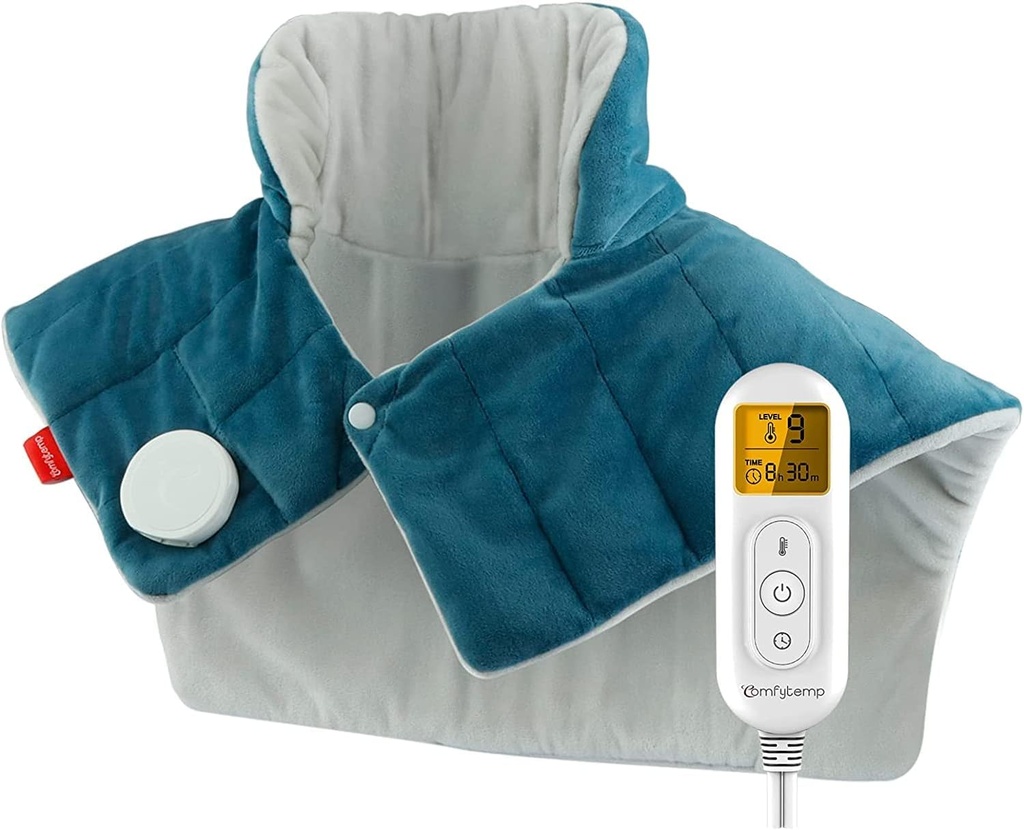 Comfytemp Toping Pad for Neck and Shoulders and Back, 2.6lb Weighted Electric Heat Pad for Pain Relief, Large FSA způsobilé vyhřívaný Wrap, 9 Heat Settings & 11 Timer, Vánoční dárky pro ženy Muži máma táta