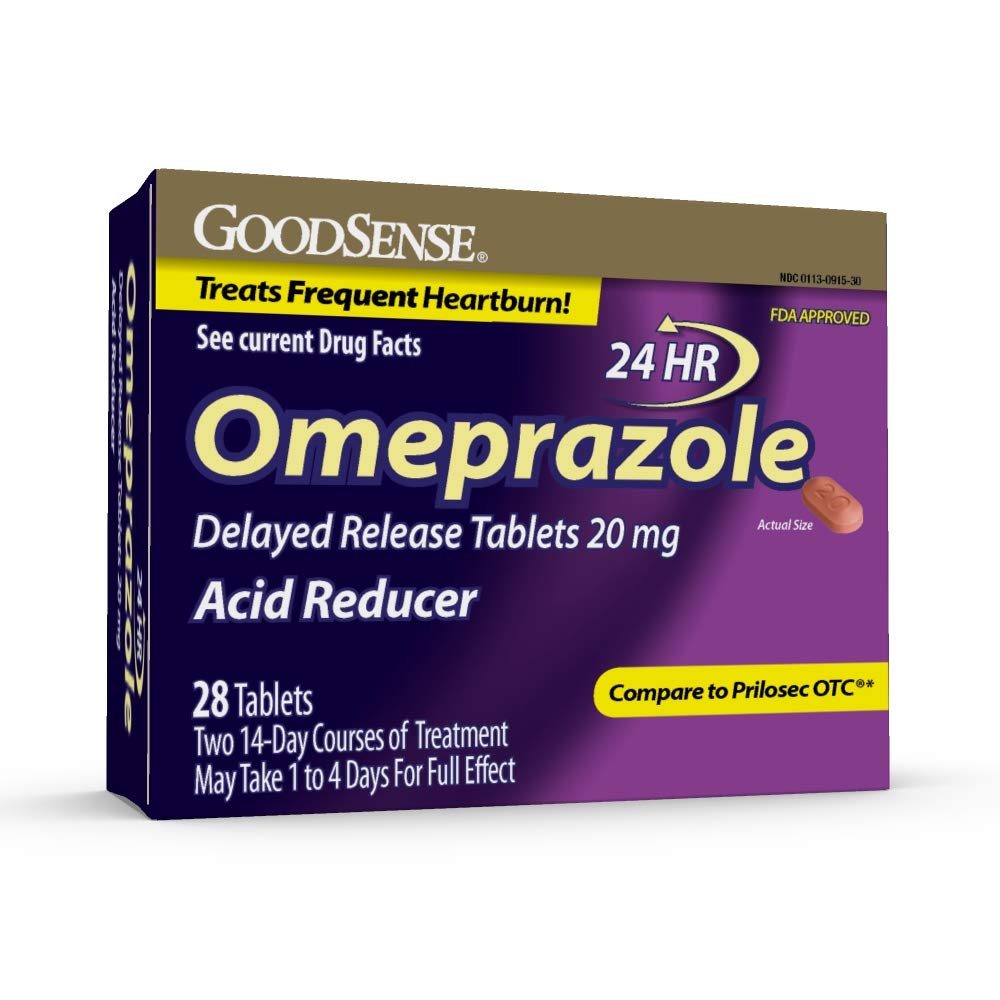 GoodSense Omeprazol Zpožděné uvolňování tablet 20 mg, kyselý reduktor, léčba časté srdeční pálení, 28 Počet