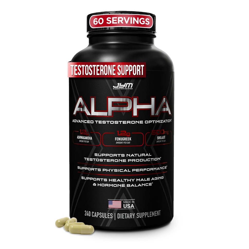 Alpha JYM X Advanced Hormon Optimalizace, Vitalita, Optimalizace, DHEA, Ashwagandha, Boron, Shilajit, Fenugreek, Eurycoma, Damiana, Quercetin, DIM, JYM Supplemental Science, 240 Kapsle