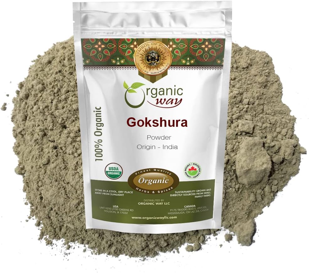 Organic Way Gokshura Powder (Tribulus Terrestris) - Organic & Kosher Certified IR 124; Raw, Vegan, Non GMO & Gluten Free IR 124; USDA Certified IR 124; Původ - Indie (1LBS / 16Oz)