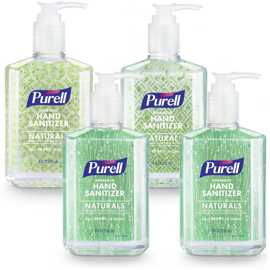 PURELL Advanced Hand Sanitizer Naturals with Plant Based Alkohol, Citrus Scent, 8 fl oz Pump Bottle (Pack of 4) - 9626-06-ECDECO