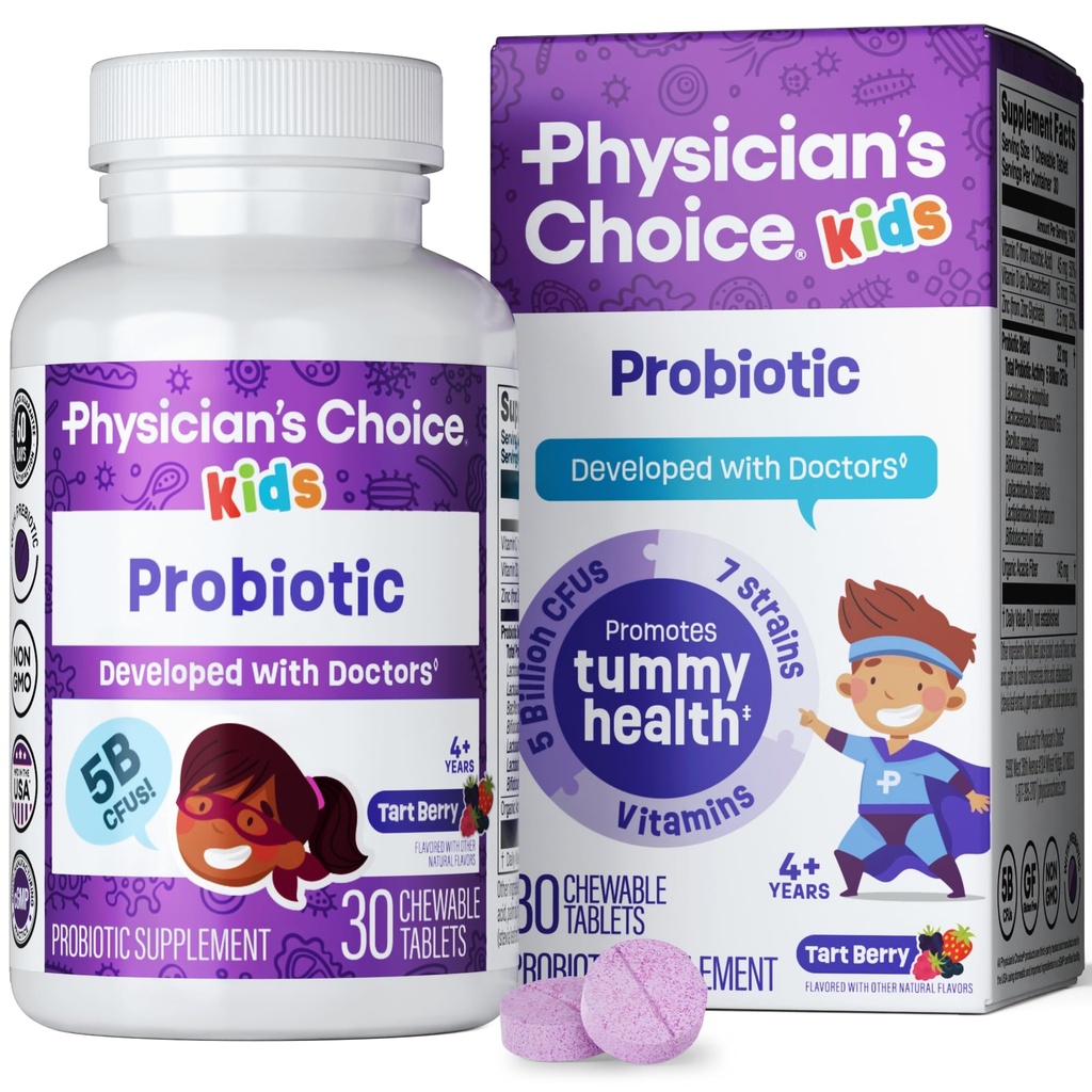 Probiotika lékařů pro děti - 7 diverzních drážek, organická prebiotika, vitaminy a minerální látky - Klinicky studovaný L. Rhamnosus GG - Imunitní a stravitelná podpora - Bez cukru nebo umělých barviv