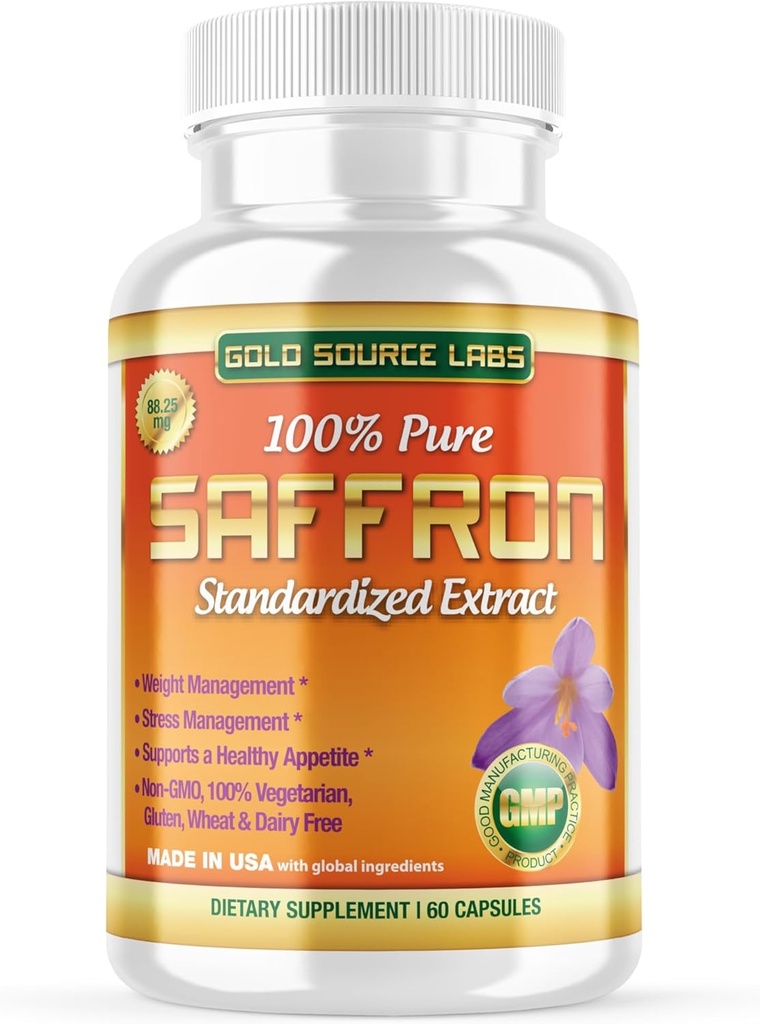 Saffron Extract Supplement - 88.25 mg Kapsle s standardizovaným .3% Safranal Extract Plus čistý saffron prášek, 60 Maximální síla Vegetariánské pilulky - Premium Appetite a doplněk očí