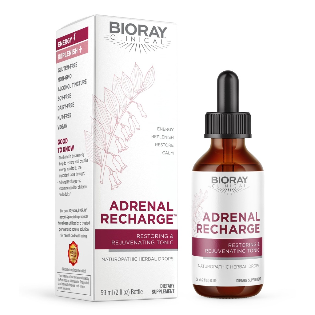 BIORAY Clinical Adrenal Recharge - 2 fl oz - Obnova a omlazující alkohol tinktura - Non- GMO, Vegan, gluten zdarma