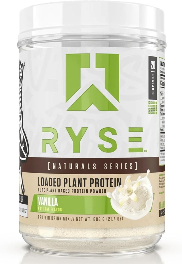 RYSE Nakládaný rostlinný protein - Vanilla - 20g Natural Vegan Plant- Based Protein Powder from Pea, Chickpea & Barley Rice - No umělé barvy, ochucení nebo sladkosti - 20 Služeb