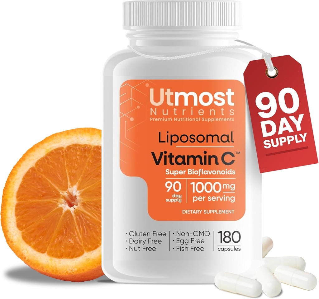 Liposomální vitamín C - 1000MG VIT C & 100MG Super Bioflavonoid Complex for Enhanced Wellness C124; Antioxidační doplněk s přírodními surovinami pro dospělé C124; Pokročilá podpora C124; Non- GMO (180 tobolek)