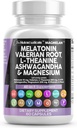 Čisté nutracidy Melatonin 10mg Valerian Root L Theanine 200mg Ashwagandha - Podpora spánku pro ženy a muže s komplexem hořčíku, Lemon Balm, Heřmánek, & Vášeň Květiny - 60 Caps