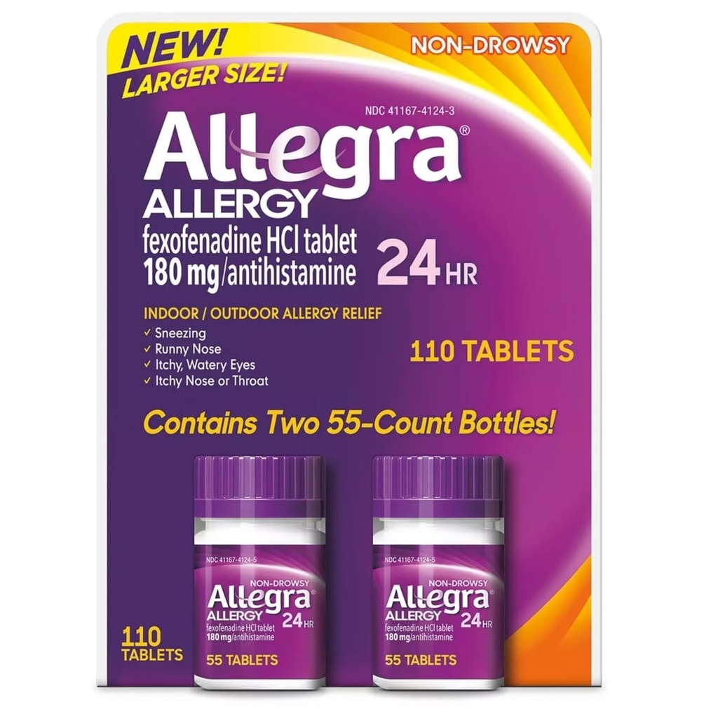 Allegra 24 hodin vnitřní a venkovní alergie Relief 180mg 55 tablet, balení po 2 (110 ct.)