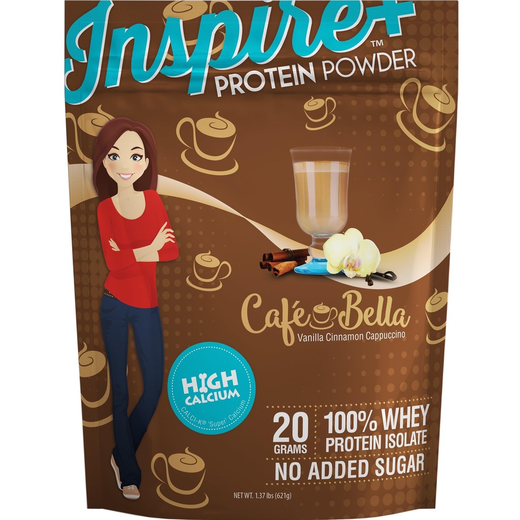 Bariatrické stravování Inspire Cafe Bella Vanilla Skořice Cappuccino Sugar- zdarma 20g syrovátkový protein izolát prášek (20 Služení)