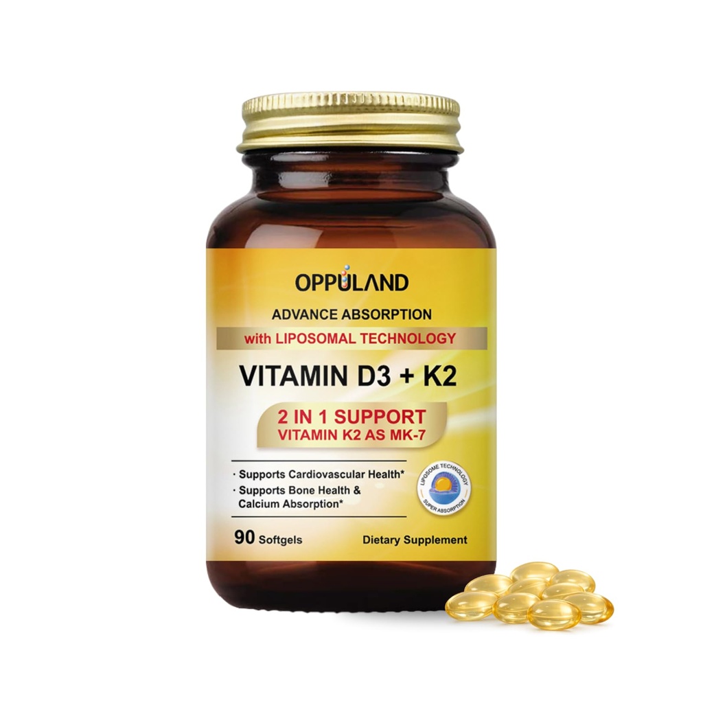 Vitamin D3 + K2 5000 IU - Lipozomální technologie pro zvýšení absorpce - MK-7 Vitamin K2 100mcg - Podporuje metabolismus kostí a vápníku - D3K2 dodatek pro muže a ženy - 90 Softgels