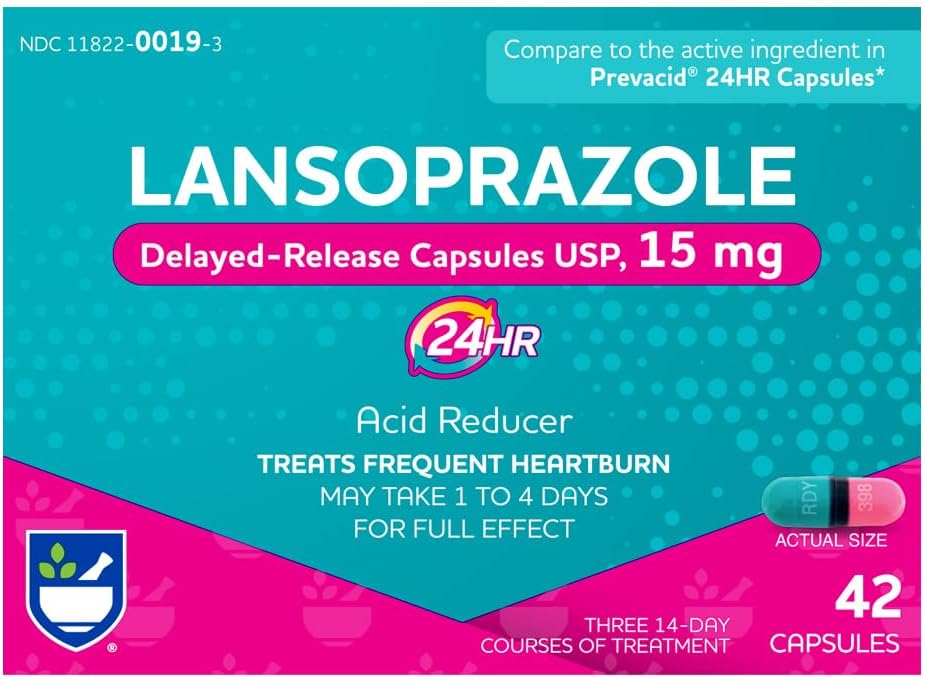 Rite Aid Lansoprazol 15mg - 42 Kapsle, Reducer kyseliny opožděné Kapsle USP, Relief z popálení srdce a reflux kyseliny, až 24 hodin léčby