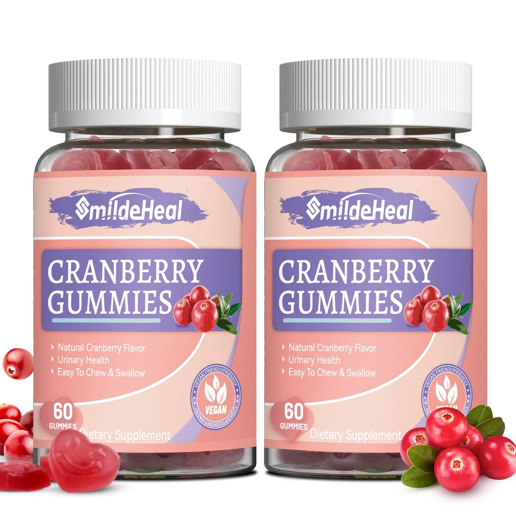 Cranberry Gummies 1000mg, Cranberry doplňky pro ženy, s D- Mannose 250mg, Womens Probiotic Gummies, Močové Tract Health, Cranberry Flavor, NO GMO, 60 Počet (balení po 2)