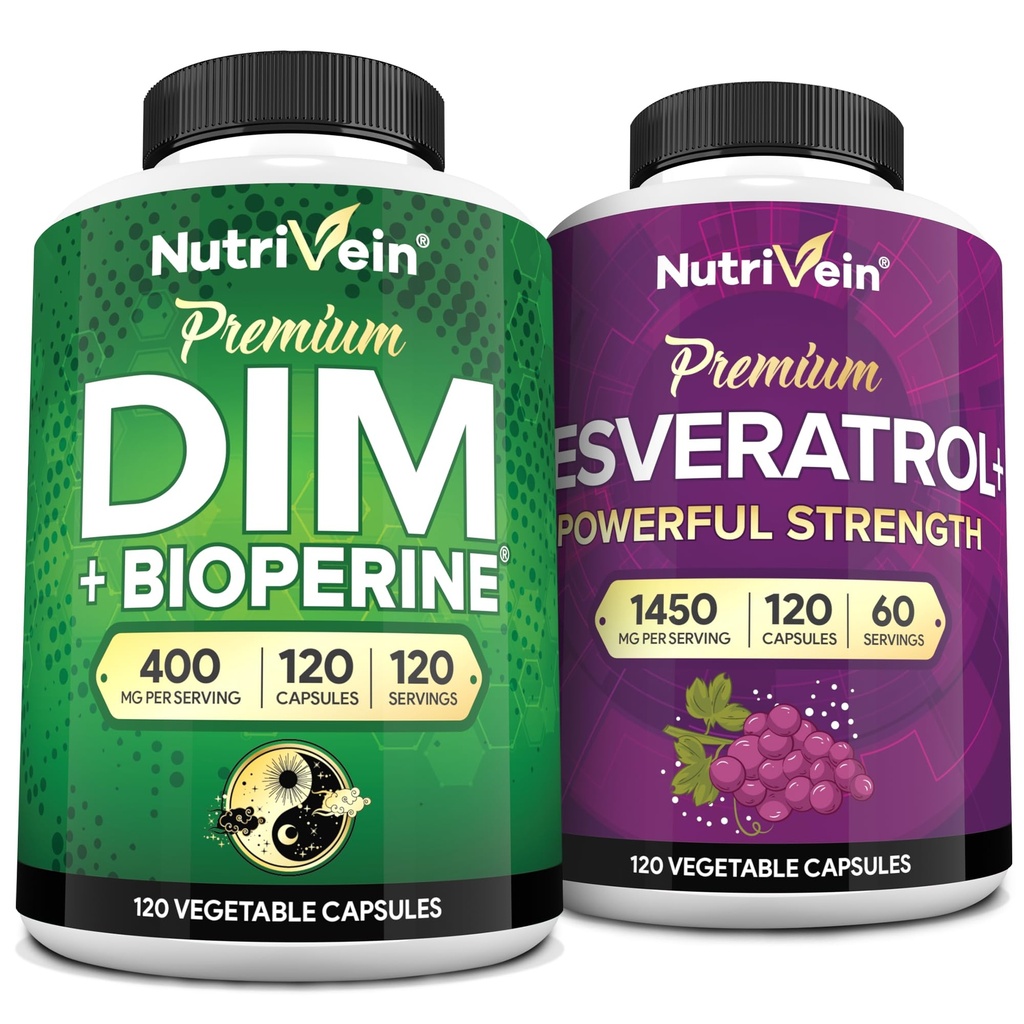 Nutriční Premium Resveratrol Kapsle a DIM doplněk Bundle: High- Absorpční Resveratrol Dodatek a DIM pro obnovu, rovnováhu a vitalitu
