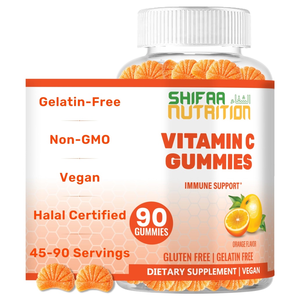 SHIFAA NUTRITION Vegan Vitamin C Gummies C124; 90 Gummies, 250mg 45 Servings C124; Non-GMO C124; Gluten- Free, Gelatin- Free Gummies & Seasonal Support for Kids & Dospělí Halol Vitamíny