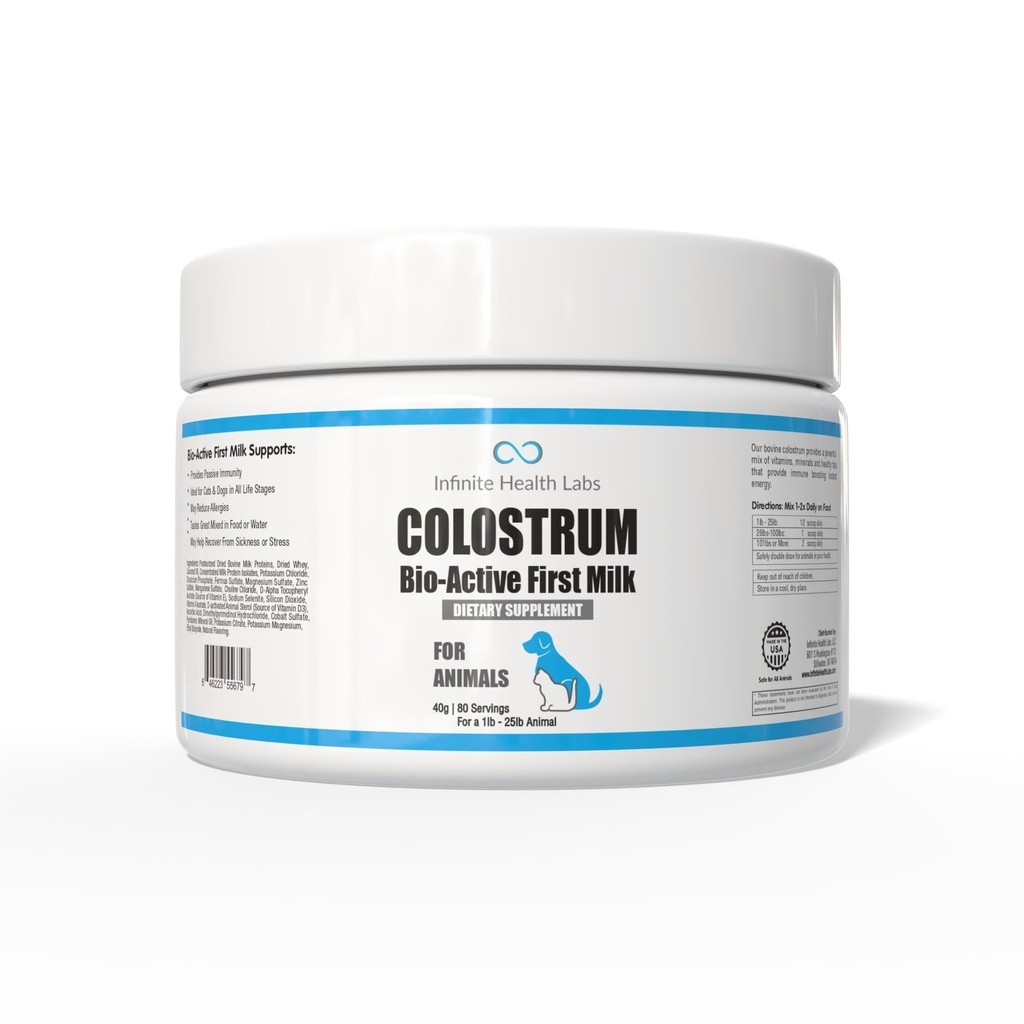 Biologicko-aktivní bovinní kolostrum pro psy, kočky, štěňata, koťata & domácí zvířata - denní Colostrum Supplement 40g (80 Služeb)