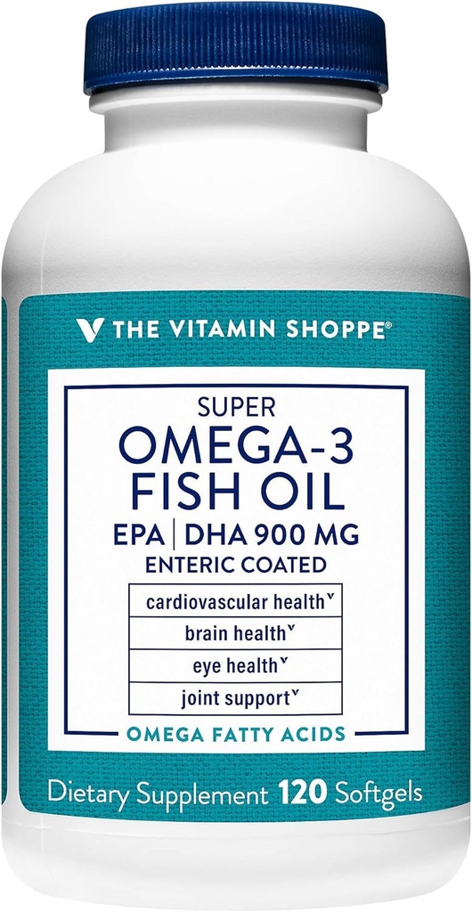 Vitamin Shoppe Omega 3 Fish Oil 1290mg, EPA 735mg & DHA 165mg, zaručená čistota, molekulárně destilovaná na podporu kardiovaskulárního, společného a mozku zdraví (120 Softgels)