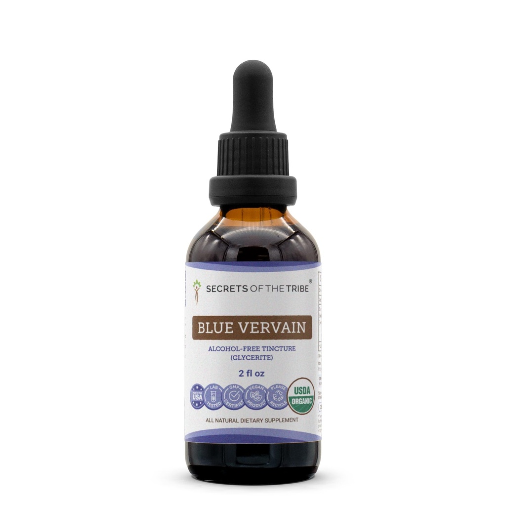 Secrets of the Tribe Blue Vervain USDA Organic Contract 124; Alcohol-Free Extract, High- Potency Bylinné kapky 124; Made from 100% Certified Organic Blue Vervain (Verbena Hastata) Sured Herb (2 oz)