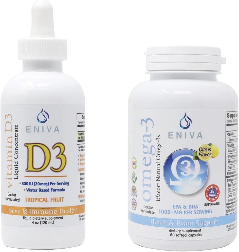 Eniva Omega 3 Premium Fish Oil High EPA / DHA a tekutý vitamin D3 (120 ml) Doktor vhodný pro rychlou absorpci