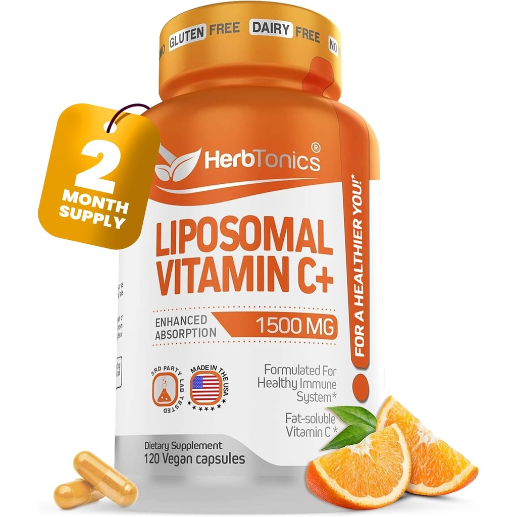 Lipozomální vitamín C Kapsle 1500mg Imunitate Support Supplement PHAR124; imunitní systém Health PHAR124; High Absorption Vitamin C PHAR124; Obsahuje kolagen PHAR124; 120 Vegan Kapsle Non- GMO