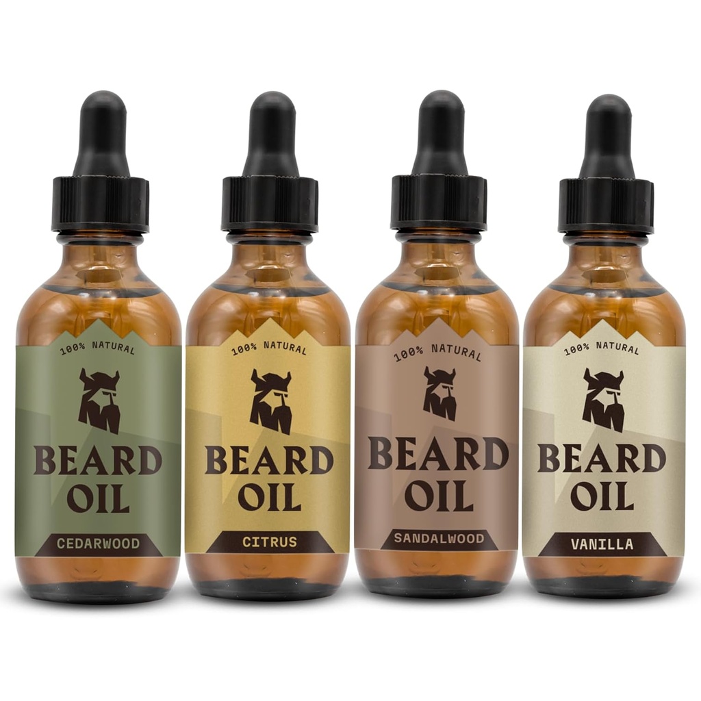 Striking Viking Beard Oil for Men - 0.66 Fl Oz Pack of 4, Vanilla, Sandalwood, Cedarwood & Citrus - Promotes Fuller Growth with Beard Growth Oil - Cedarwood Vanilla Sents for Men